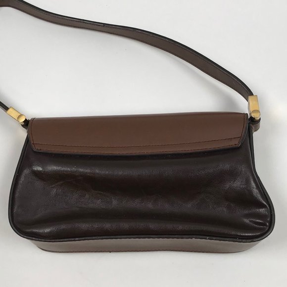 Vintage Y2K Brown Faux Leather 2000s Shoulder Bag Small Purse - Picture 3 of 7